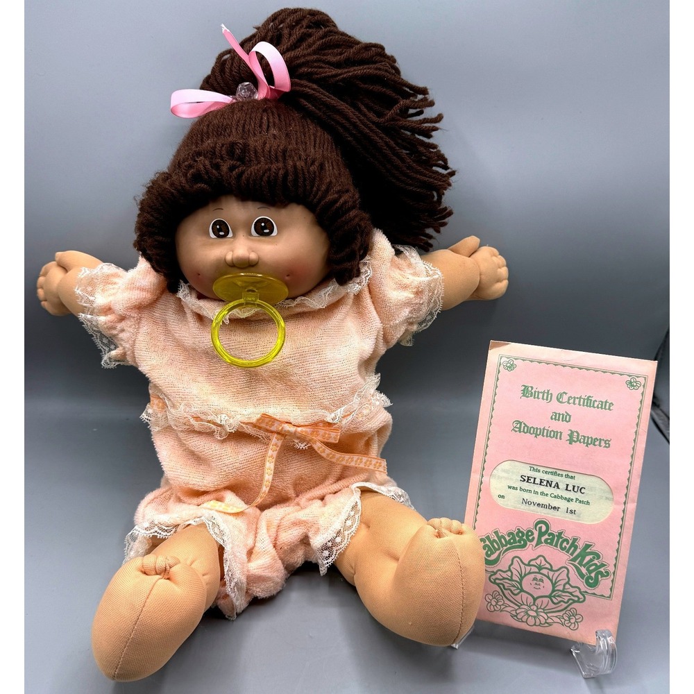 Vintage 1982 Cabbage Patch Kids Brown Hair Pacifier Ponytail Birth Certificate